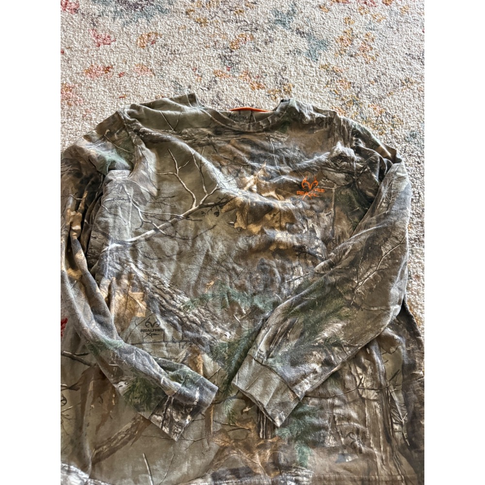 Realtree Xtra Camo Long Sleeve Shirt Mens XL Brown Green Hunting Crewneck Logo